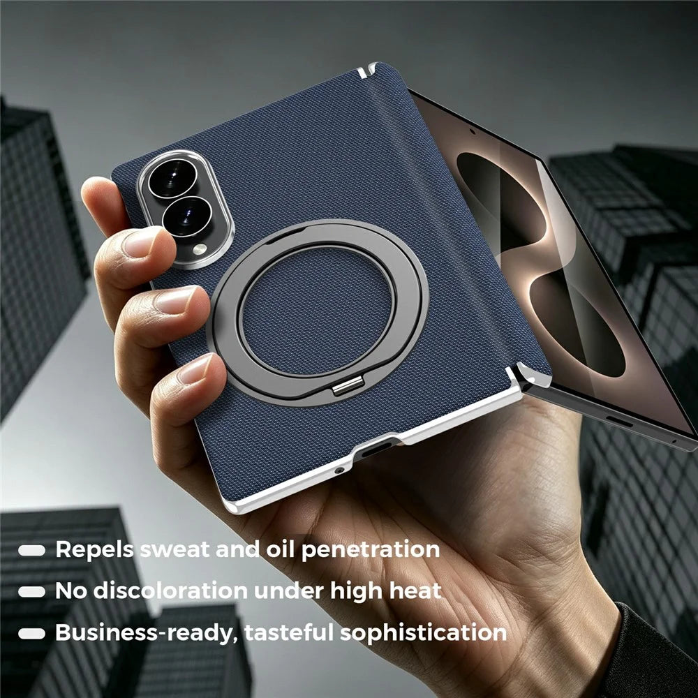 For Samsung Galaxy Z Fold8 Case Rotating Magnetic Kickstand Woven Fabric Texture Leather + PC Phone Cover - Sapphire - 2