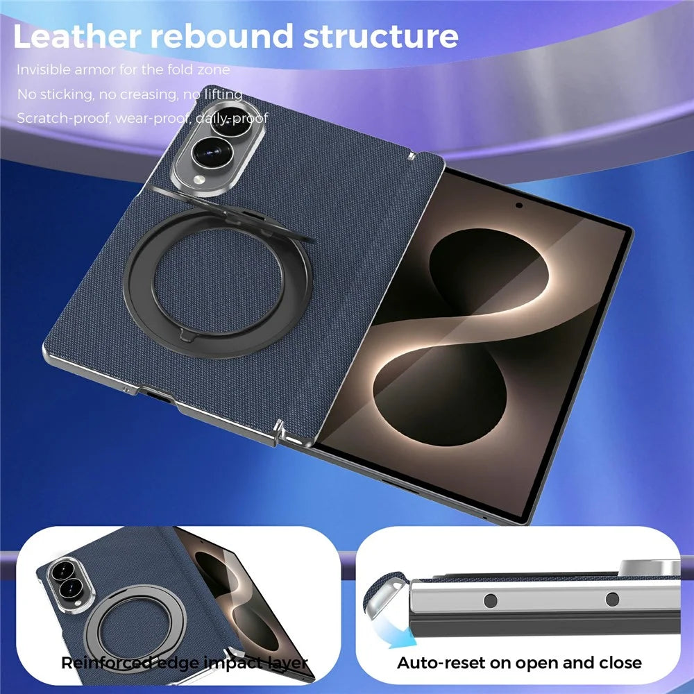 For Samsung Galaxy Z Fold8 Case Rotating Magnetic Kickstand Woven Fabric Texture Leather + PC Phone Cover - Sapphire - 4