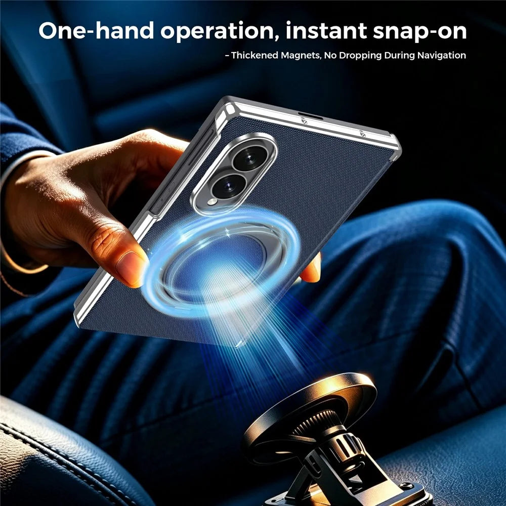 For Samsung Galaxy Z Fold8 Case Rotating Magnetic Kickstand Woven Fabric Texture Leather + PC Phone Cover - Sapphire - 5