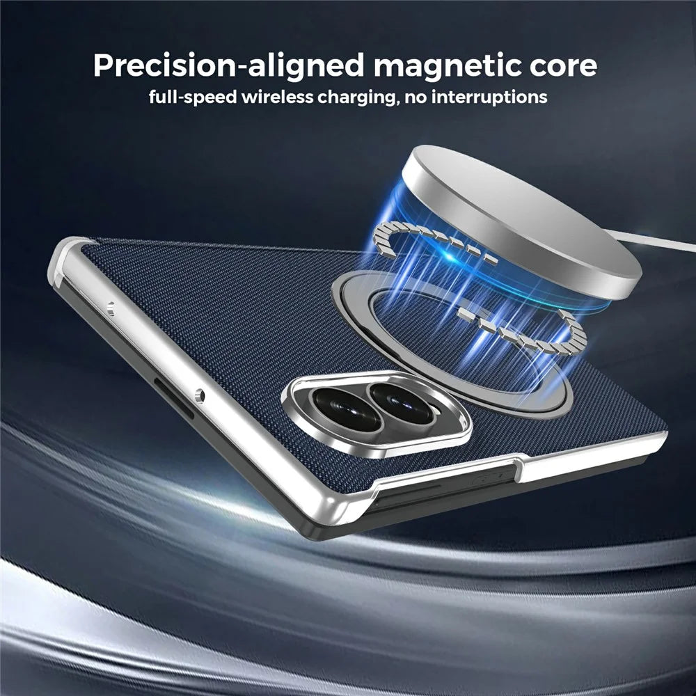 For Samsung Galaxy Z Fold8 Case Rotating Magnetic Kickstand Woven Fabric Texture Leather + PC Phone Cover - Sapphire - 6