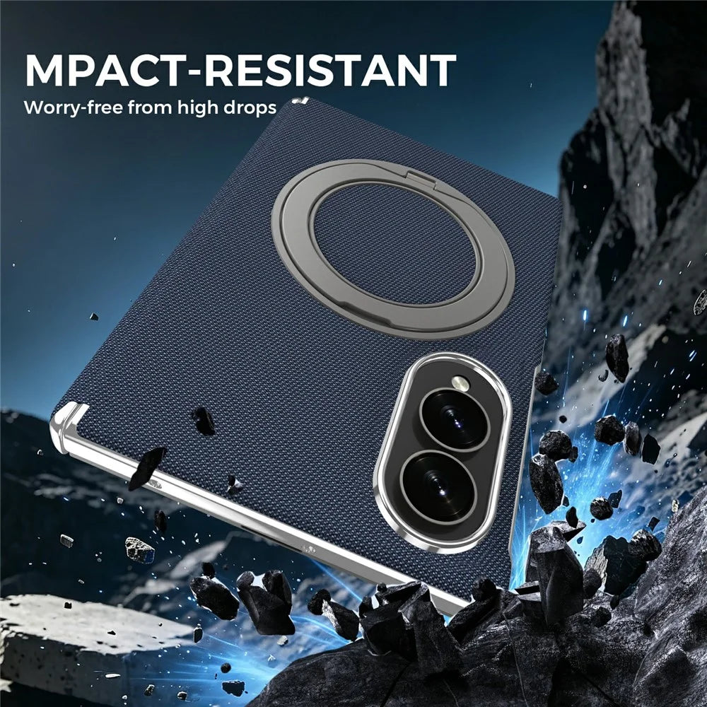 For Samsung Galaxy Z Fold8 Case Rotating Magnetic Kickstand Woven Fabric Texture Leather + PC Phone Cover - Sapphire - 7