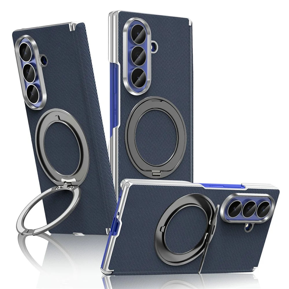 For Samsung Galaxy Z Fold8 Ultra Case Rotating Magnetic Kickstand Woven Fabric Texture Leather + PC Phone Cover - Sapphire - 1