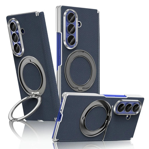 For Samsung Galaxy Z Fold8 Ultra Case Rotating Magnetic Kickstand Woven Fabric Texture Leather + PC Phone Cover - Sapphire - 1