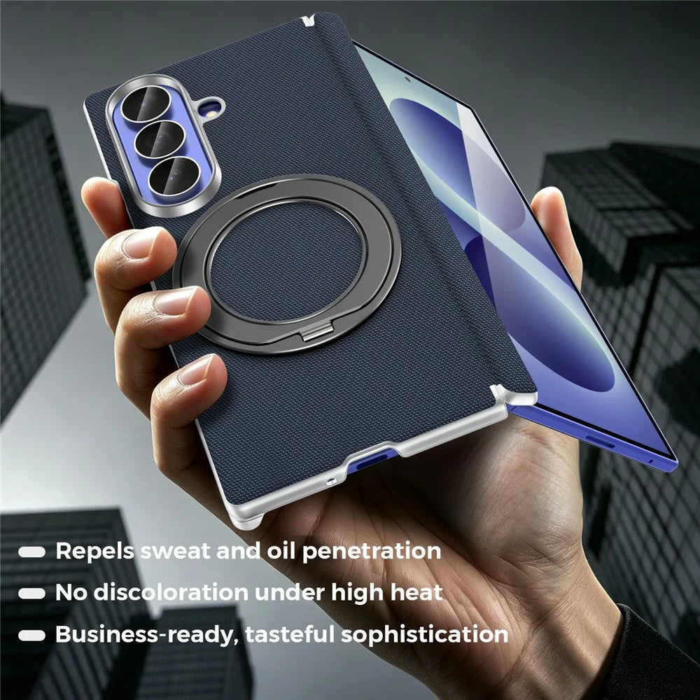 For Samsung Galaxy Z Fold8 Ultra Case Rotating Magnetic Kickstand Woven Fabric Texture Leather + PC Phone Cover - Sapphire - 2