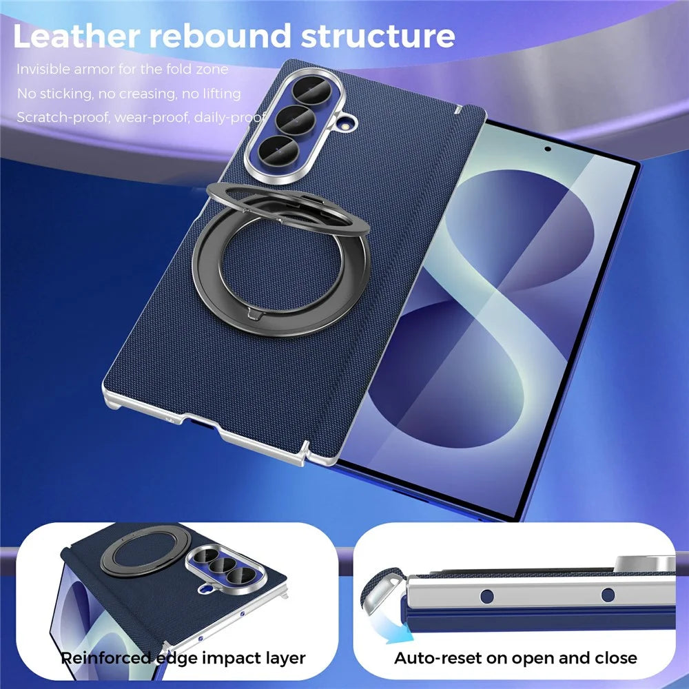 For Samsung Galaxy Z Fold8 Ultra Case Rotating Magnetic Kickstand Woven Fabric Texture Leather + PC Phone Cover - Sapphire - 4