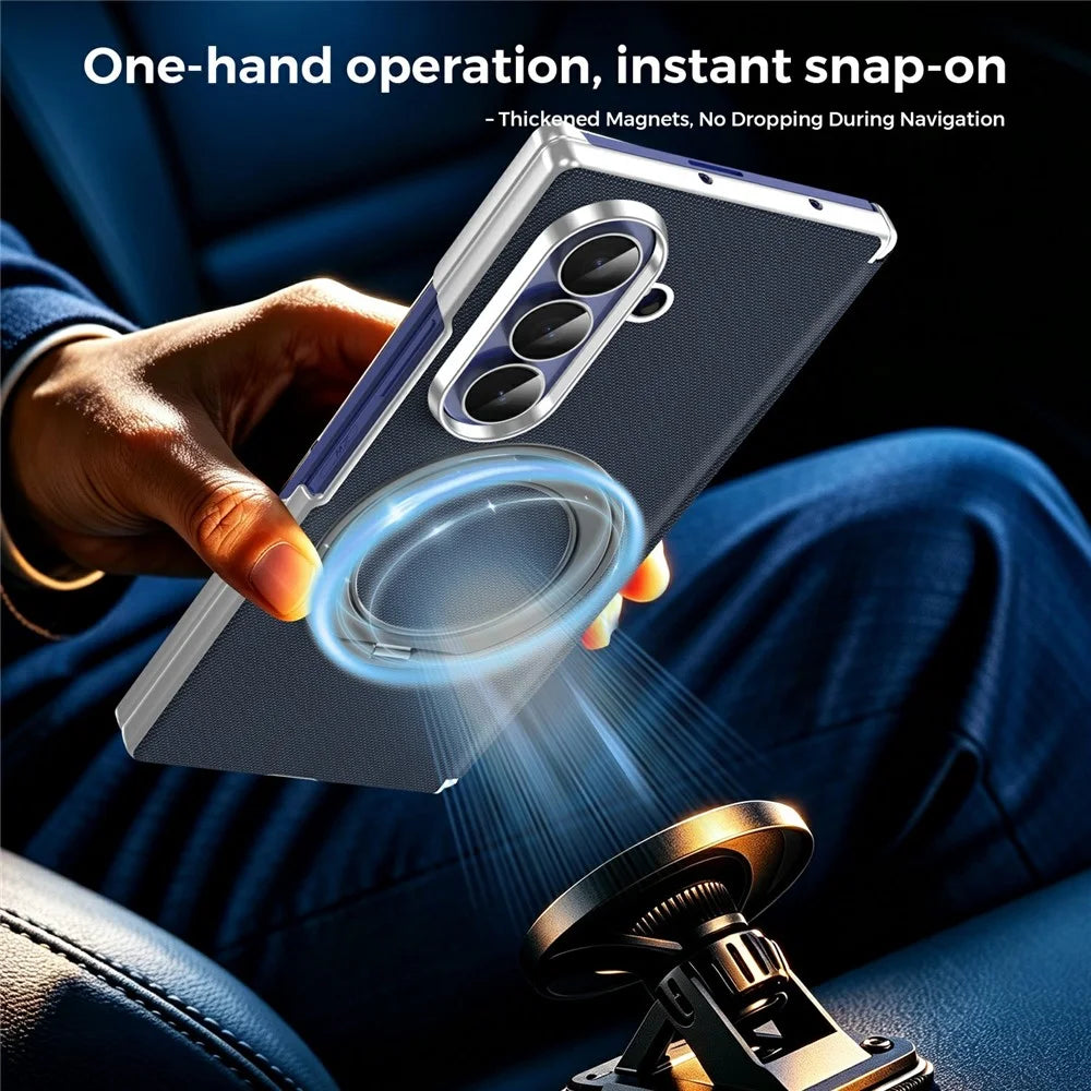 For Samsung Galaxy Z Fold8 Ultra Case Rotating Magnetic Kickstand Woven Fabric Texture Leather + PC Phone Cover - Sapphire - 5