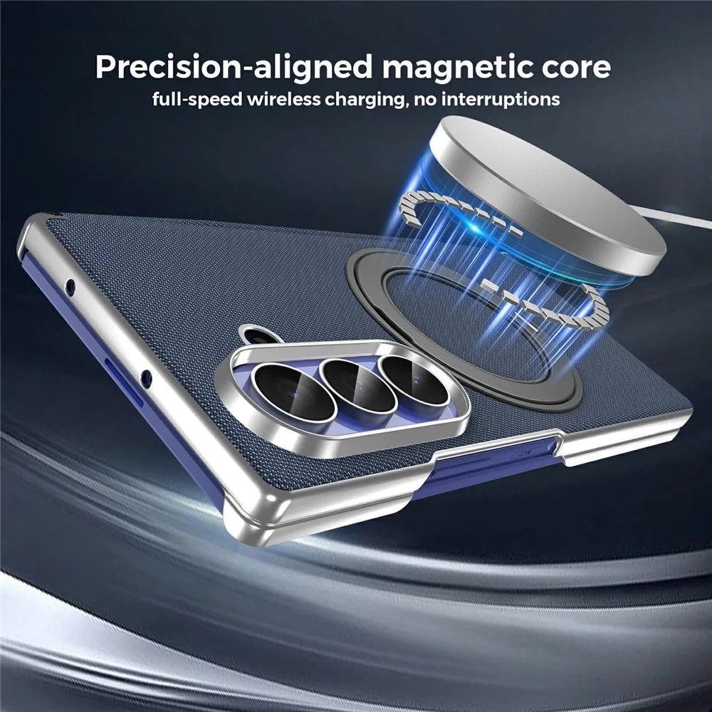 For Samsung Galaxy Z Fold8 Ultra Case Rotating Magnetic Kickstand Woven Fabric Texture Leather + PC Phone Cover - Sapphire - 6
