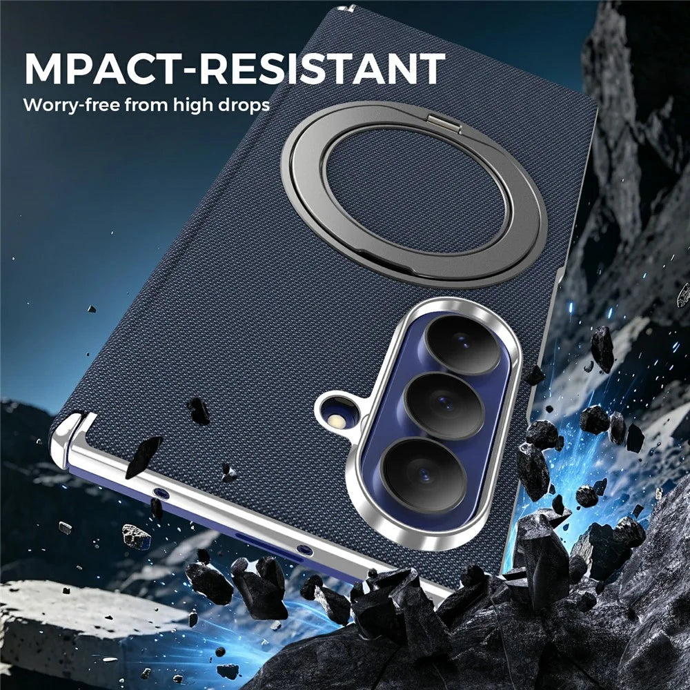 For Samsung Galaxy Z Fold8 Ultra Case Rotating Magnetic Kickstand Woven Fabric Texture Leather + PC Phone Cover - Sapphire - 7