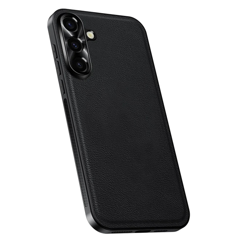 For Samsung Galaxy S26 FE Case PU + TPU + PC Phone Back Cover with Metal Lens Frame - Black - 2
