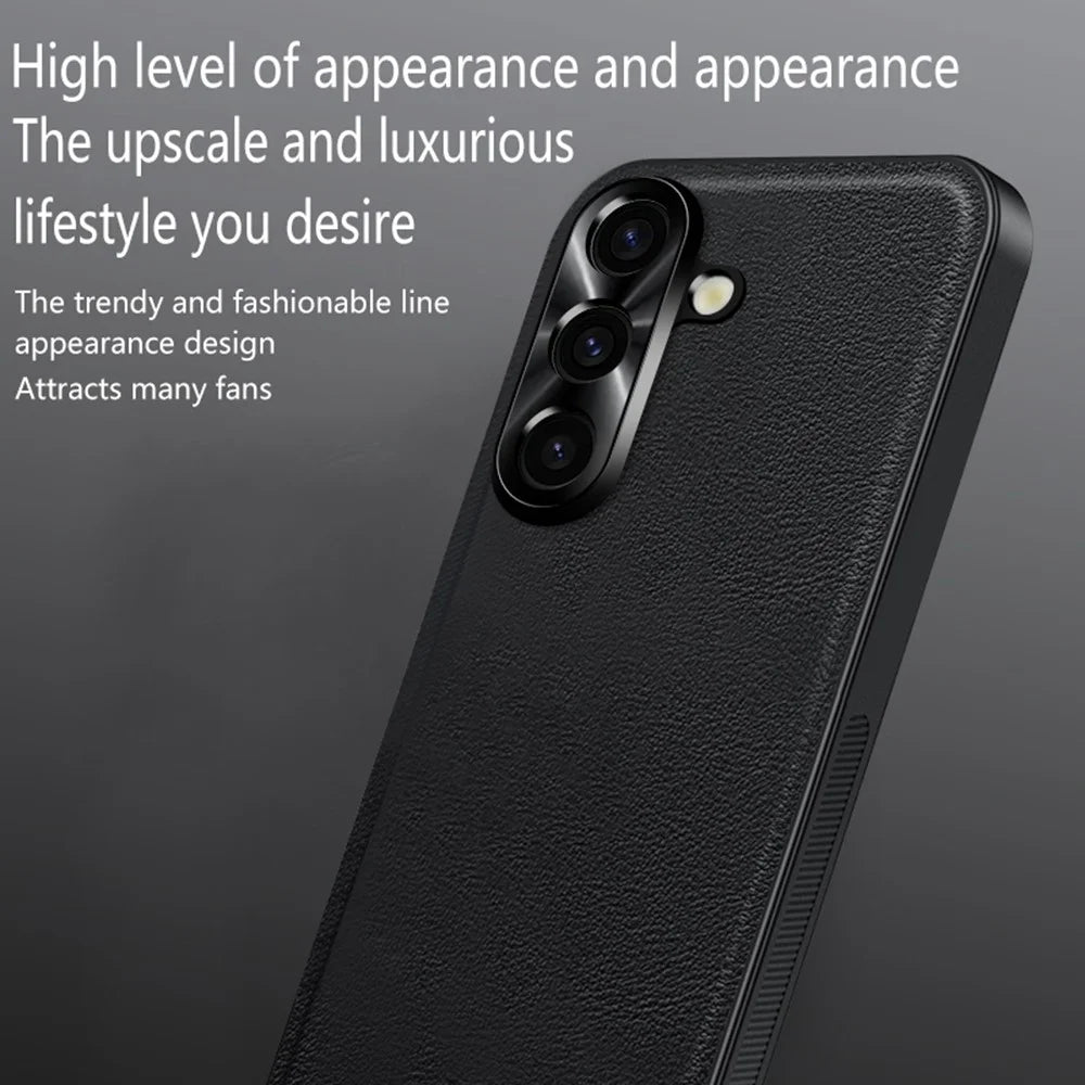 For Samsung Galaxy S26 FE Case PU + TPU + PC Phone Back Cover with Metal Lens Frame - Black - 4