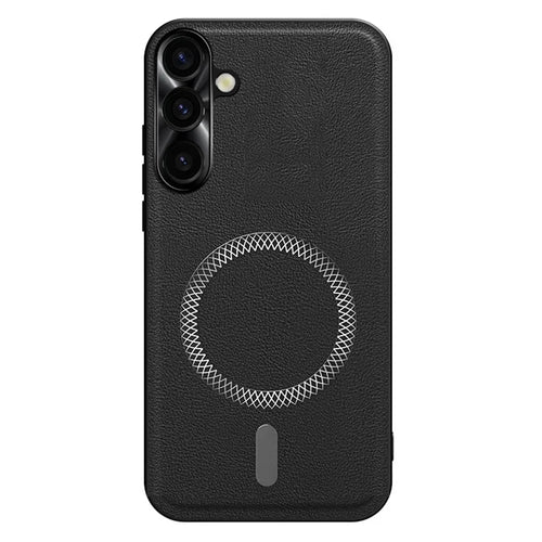 For Samsung Galaxy S26 FE Case PU TPU PC Phone Back Cover with Metal Lens Frame - Black - 1