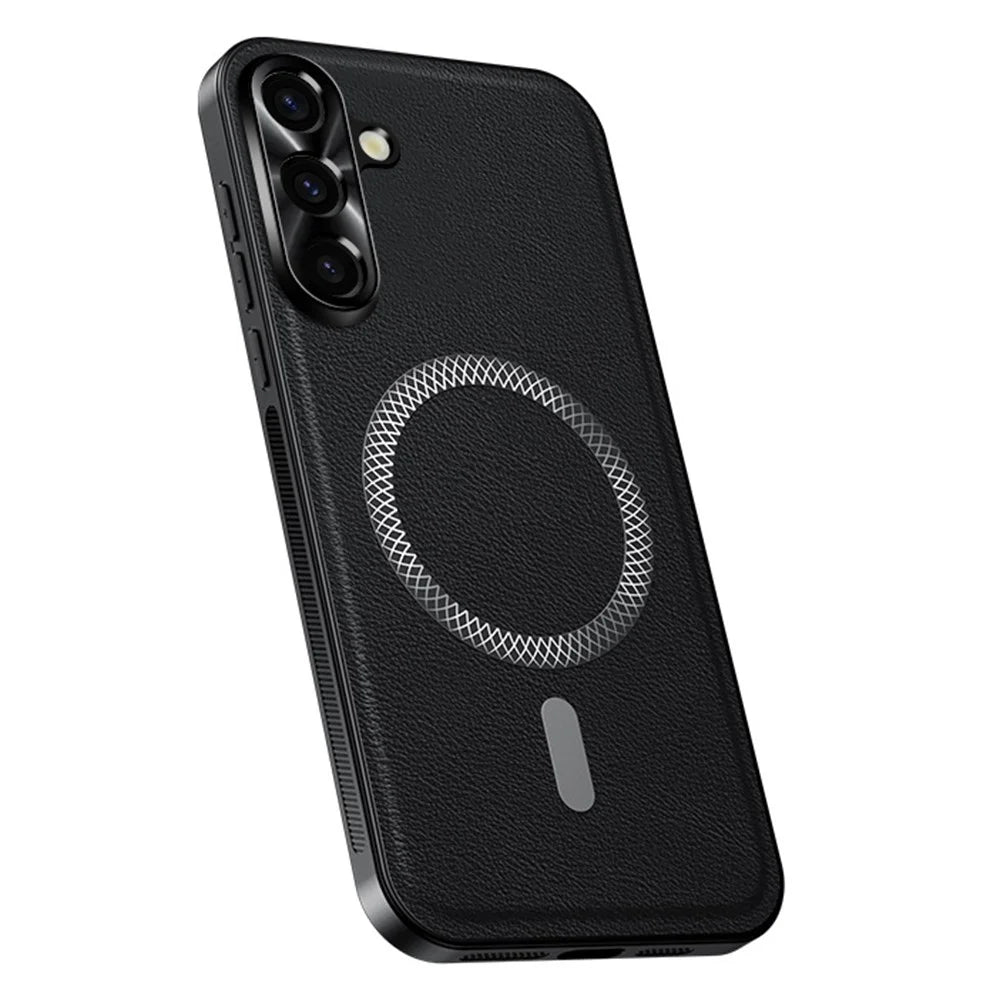For Samsung Galaxy S26 FE Case PU TPU PC Phone Back Cover with Metal Lens Frame - Black - 2