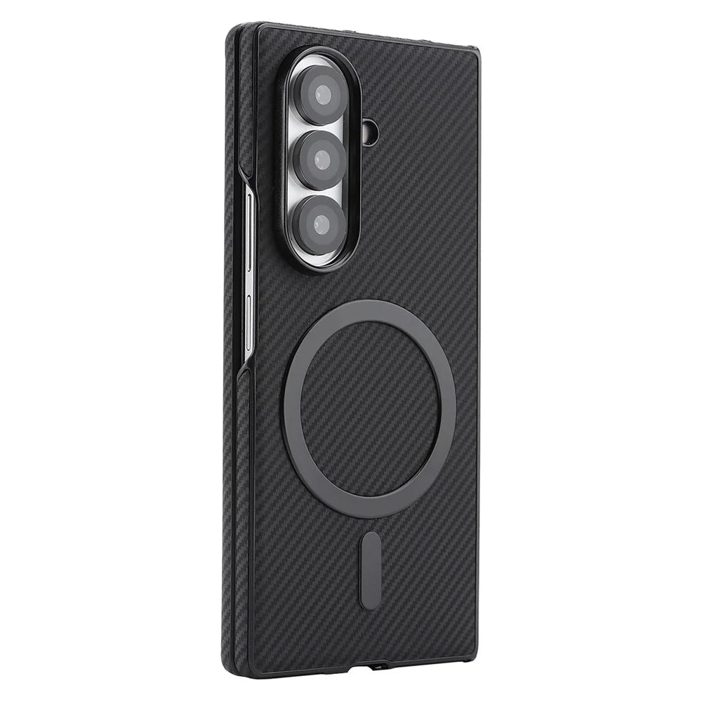 For Samsung Galaxy Z Fold7 5G Case Side-pasted Carbon Fiber Texture PU TPU Phone Cover With Metal Magnetic Ring - Black - 2