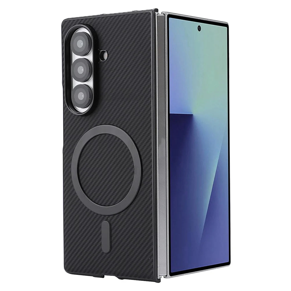 For Samsung Galaxy Z Fold7 5G Case Side-pasted Carbon Fiber Texture PU TPU Phone Cover With Metal Magnetic Ring - Black - 4