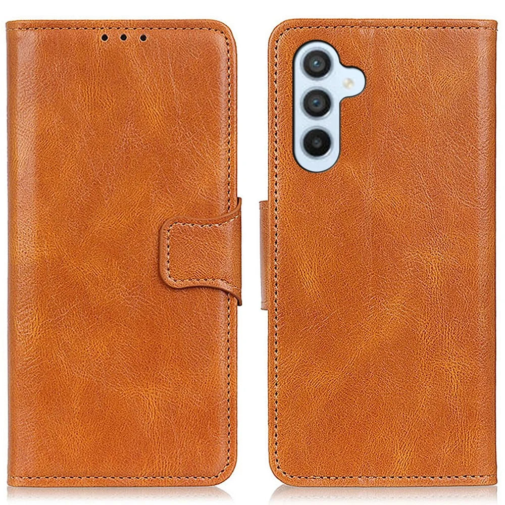 For Samsung Galaxy A34 5G Crazy Horse Texture Wallet Viewing Stand PU Leather Case Full Coverage Phone Cover - Brown - 1