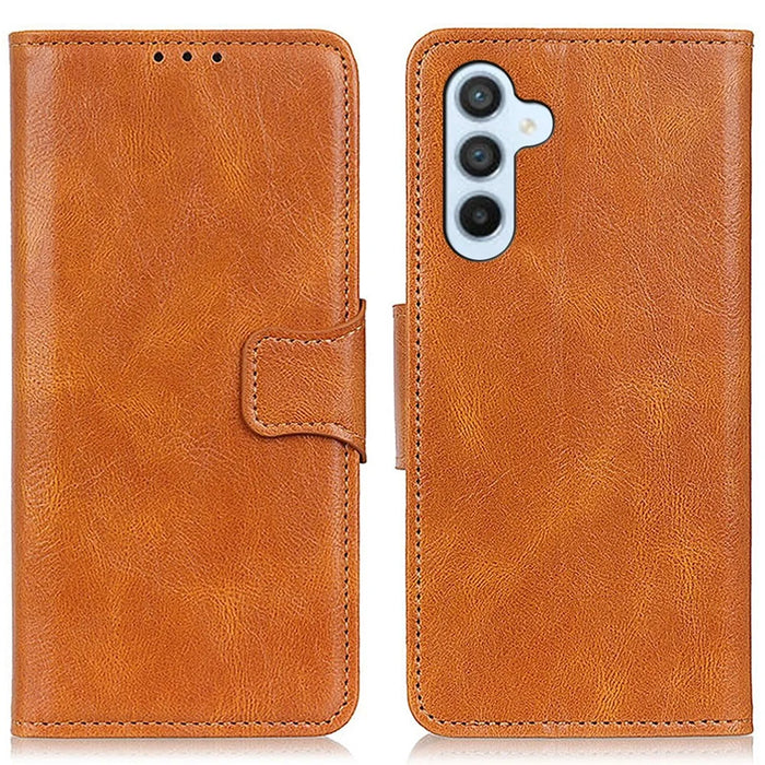For Samsung Galaxy A34 5G Crazy Horse Texture Wallet Viewing Stand PU Leather Case Full Coverage Phone Cover - Brown - 1