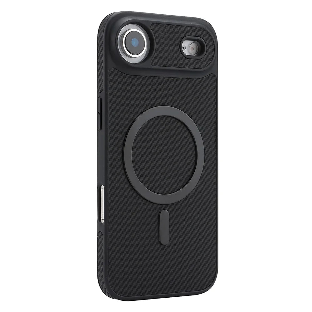 For iPhone Air Case Side-pasted Carbon Fiber Texture PU TPU Phone Cover With Metal Magnetic Ring - Black - 3
