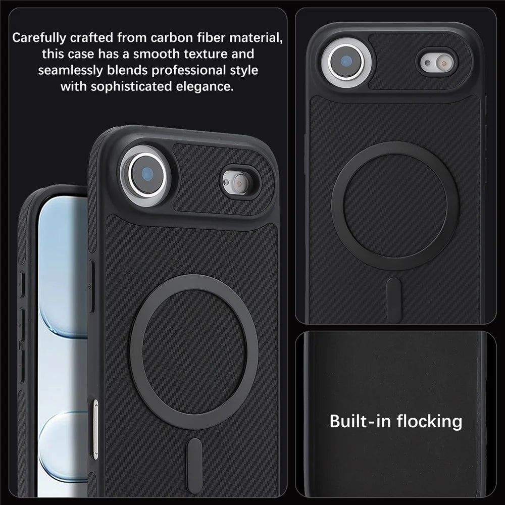 For iPhone Air Case Side-pasted Carbon Fiber Texture PU TPU Phone Cover With Metal Magnetic Ring - Black - 5