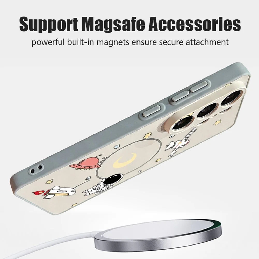For Samsung Galaxy S26 Ultra Magnetic Case Cartoon Astronaut Design TPU Anti-Slip Impact Resistant Phone Cover - Grey - 3