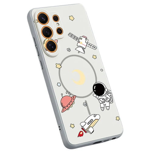For Samsung Galaxy S25 Ultra Magnetic Case Cartoon Astronaut Design TPU Anti-Slip Impact Resistant Phone Cover - Grey - 1