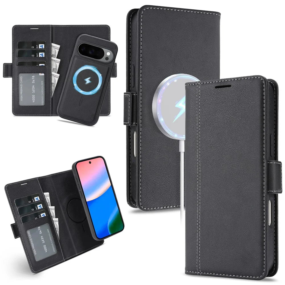 For Google Pixel 11  /  Pixel 11 Pro Magnetic Case Detachable 2 in 1 Leather Wallet Phone Cover - Black - 1