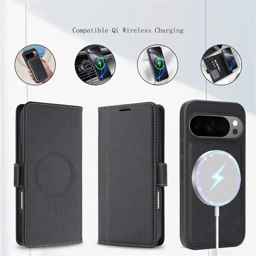 For Google Pixel 11  /  Pixel 11 Pro Magnetic Case Detachable 2 in 1 Leather Wallet Phone Cover - Black - 4