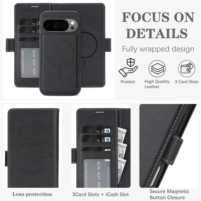 For Google Pixel 11 Pro XL Magnetic Case Detachable 2 in 1 Leather Wallet Phone Cover - Black - 5
