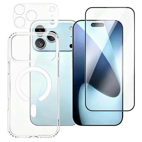 For iPhone 18 Pro Max Phone Case Compatible with MagSafe with Tempered Glass Screen Film + Clear Lens Film - Transparent - 1