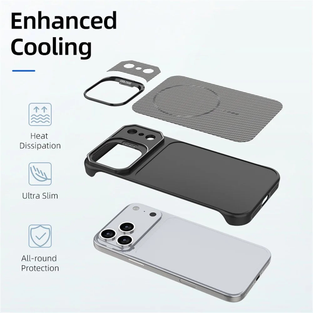For iPhone 18 Pro Max / 17 Pro Max Magnetic Case with Lens Frame Kickstand Carbon Fiber Texture Hard PC Half-Wrapped Phone Cover - Black - 6