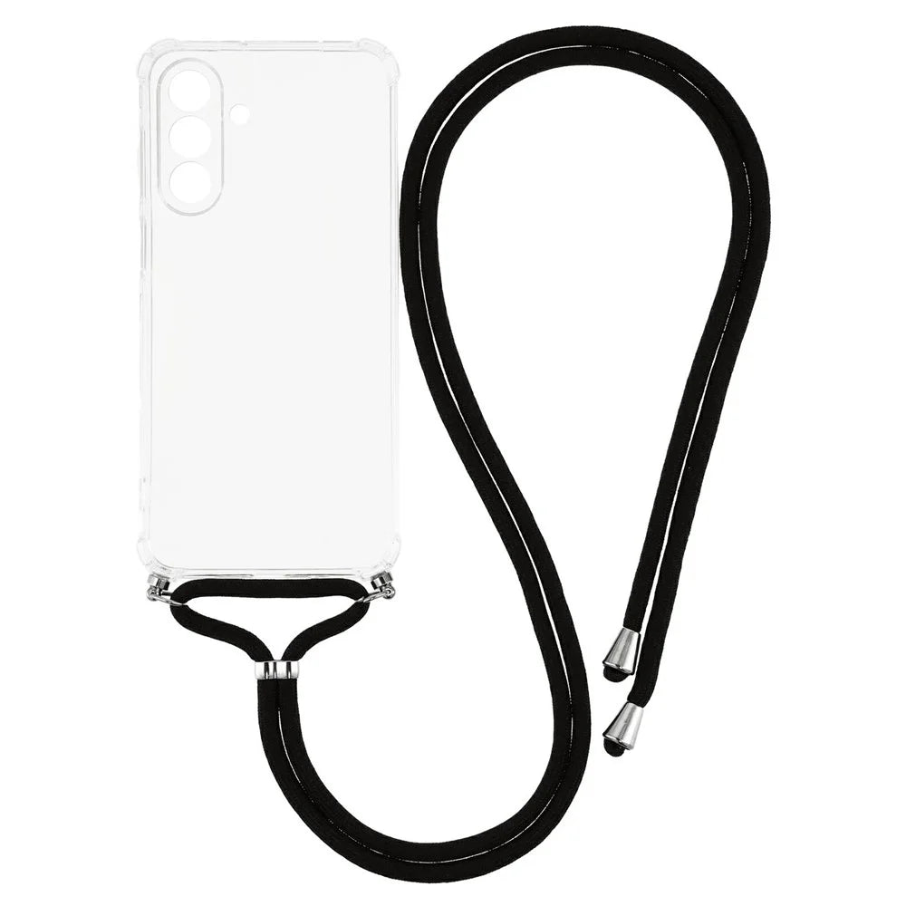For Samsung Galaxy A18 4G / A18 5G Case Reinforced Corner TPU Clear Phone Cover with Lanyard - Transparent - 1