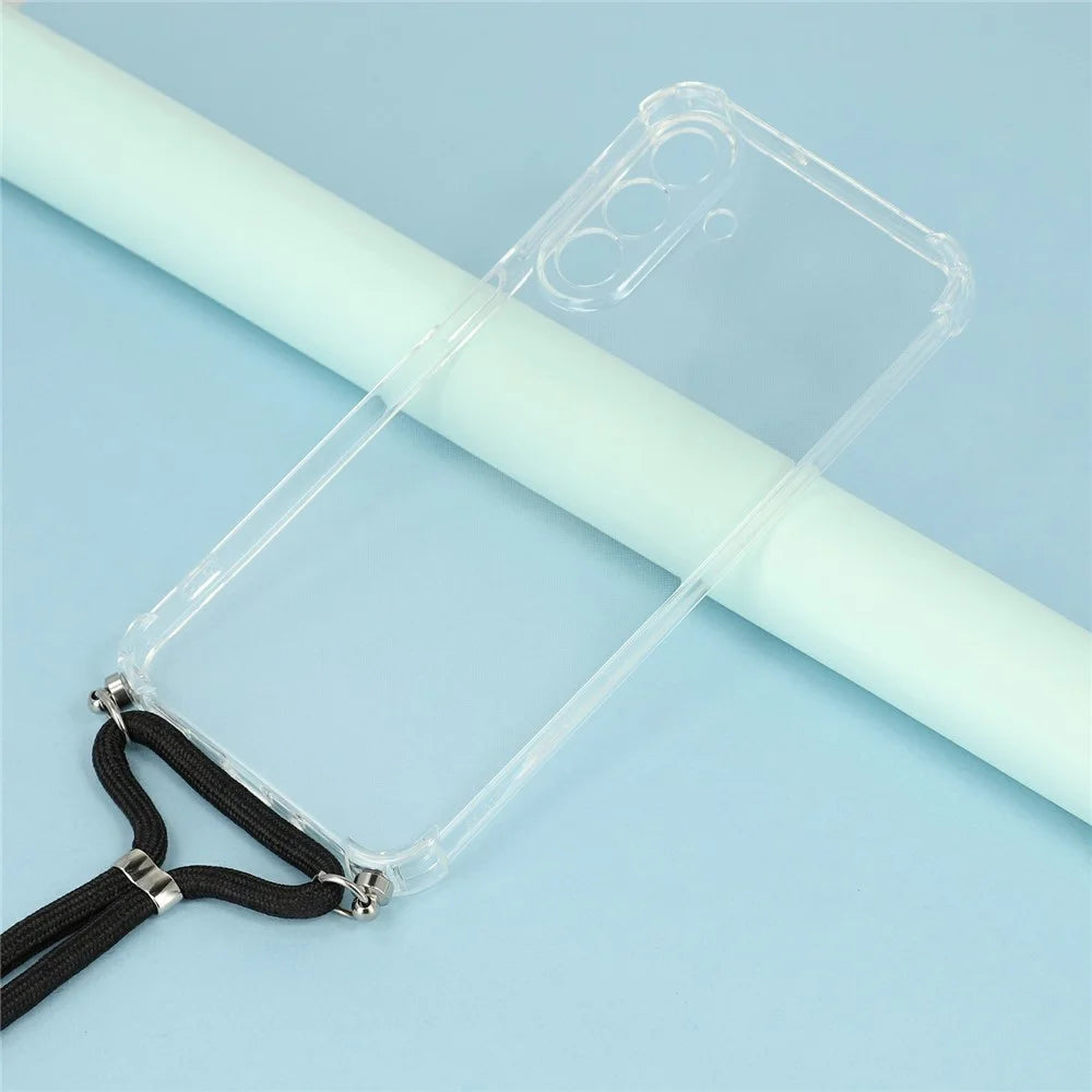 For Samsung Galaxy A18 4G / A18 5G Case Reinforced Corner TPU Clear Phone Cover with Lanyard - Transparent - 2