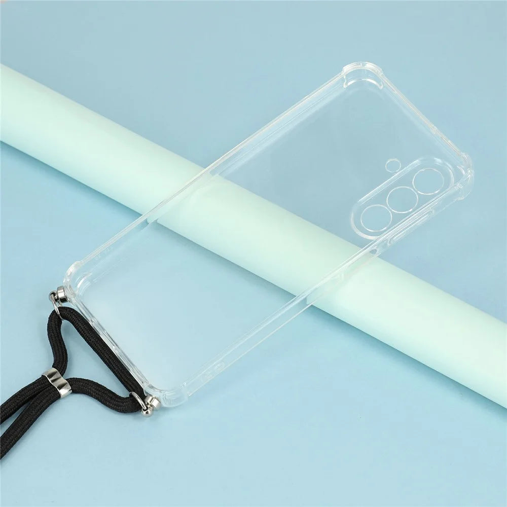 For Samsung Galaxy A18 4G / A18 5G Case Reinforced Corner TPU Clear Phone Cover with Lanyard - Transparent - 3