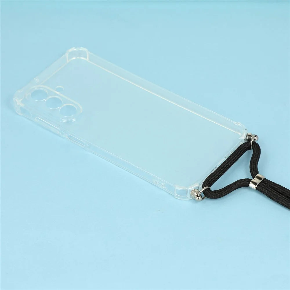 For Samsung Galaxy A18 4G / A18 5G Case Reinforced Corner TPU Clear Phone Cover with Lanyard - Transparent - 4