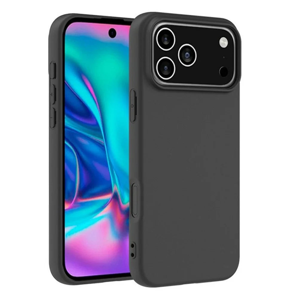 For iPhone 18 Pro / 17 Pro Case Soft Matte Back TPU Black Phone Cover (Large Cutout) - Black - 1