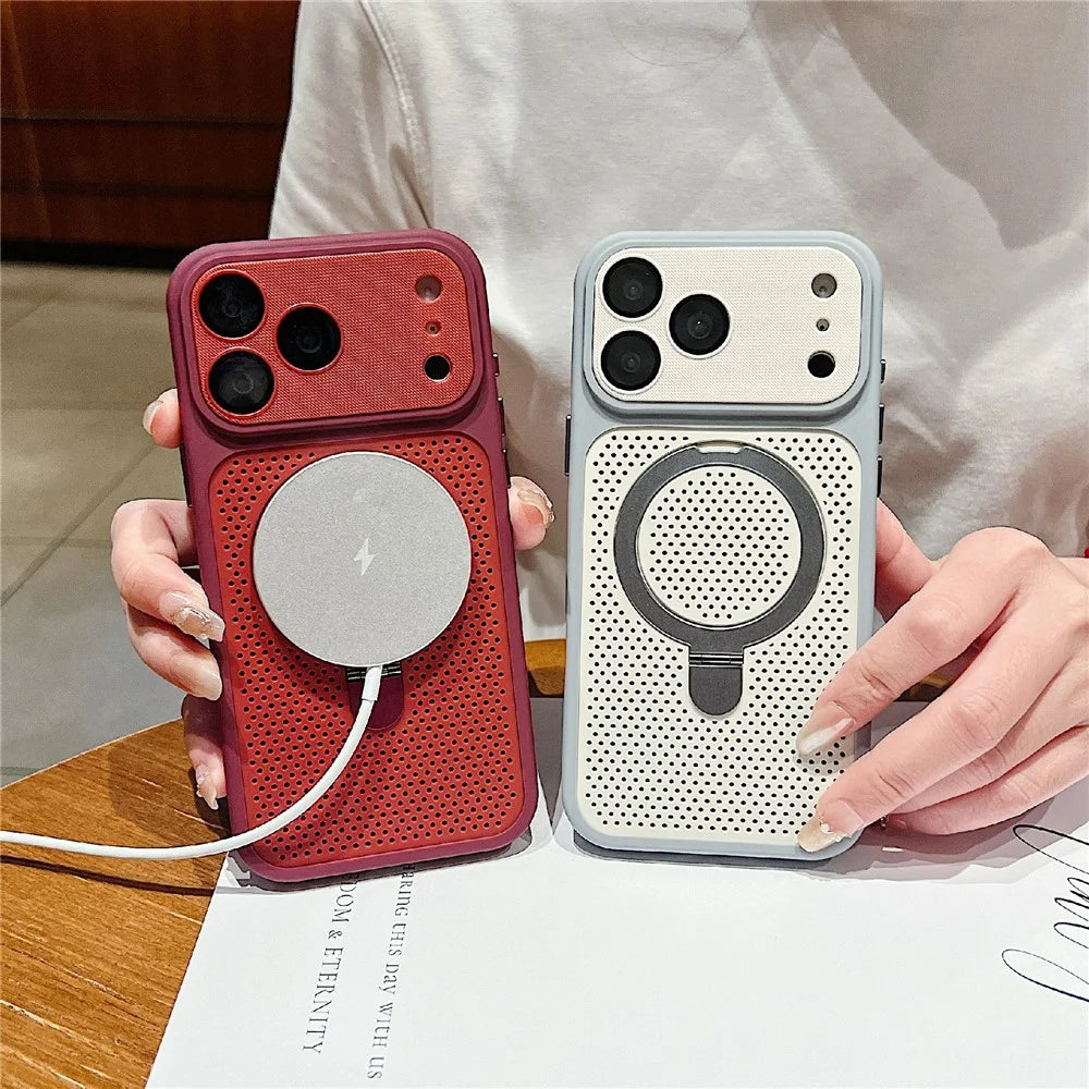 For iPhone 18 Pro Max / 17 Pro Max Case Magnetic Kickstand Heat Dissipation Mesh PC + TPU Phone Cover - Red - 2