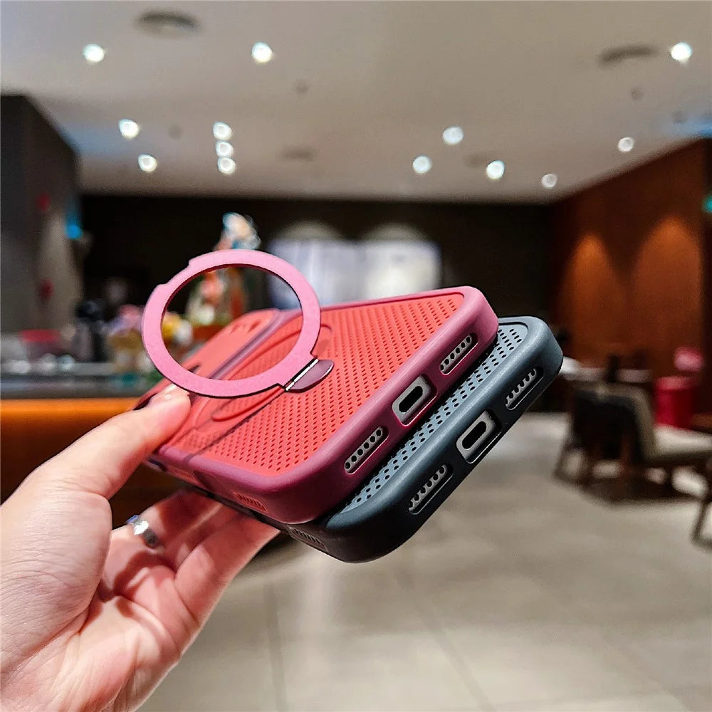 For iPhone 18 Pro Max / 17 Pro Max Case Magnetic Kickstand Heat Dissipation Mesh PC + TPU Phone Cover - Red - 4