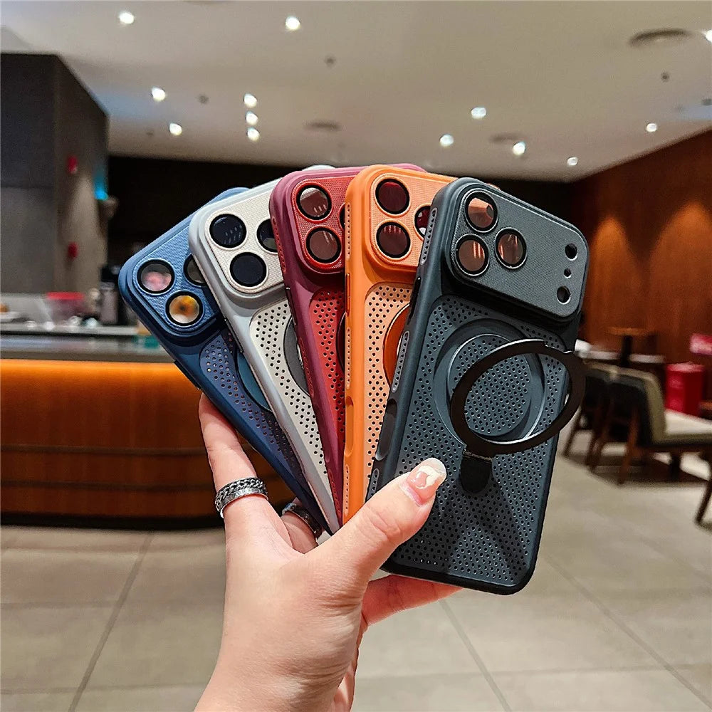 For iPhone 18 Pro Max / 17 Pro Max Case Magnetic Kickstand Heat Dissipation Mesh PC + TPU Phone Cover - Red - 5