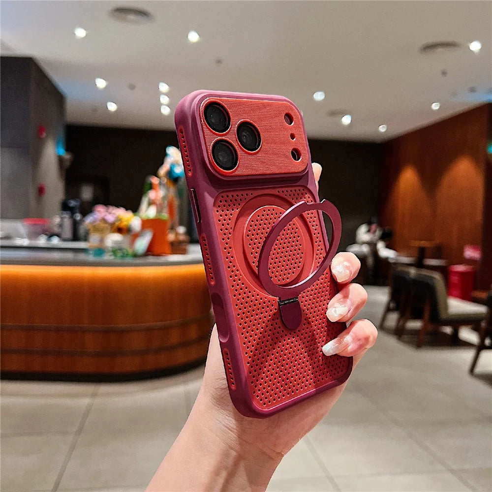 For iPhone 18 Pro / 17 Pro Case Magnetic Kickstand Heat Dissipation Mesh PC + TPU Phone Cover - Red - 1