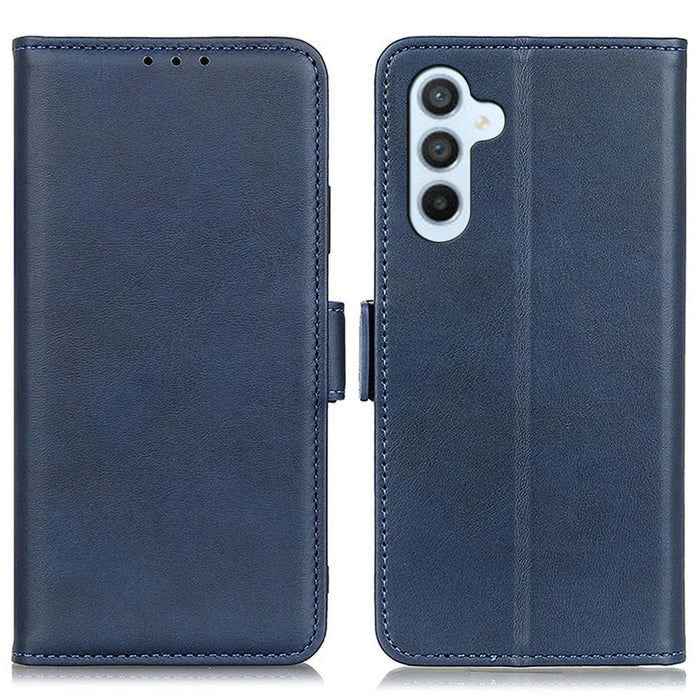 For Samsung Galaxy A34 5G Phone Protection Cover Magnetic Wallet Foldable Stand Anti-scratch Cowhide Texture PU Leather Case - Blue - 1