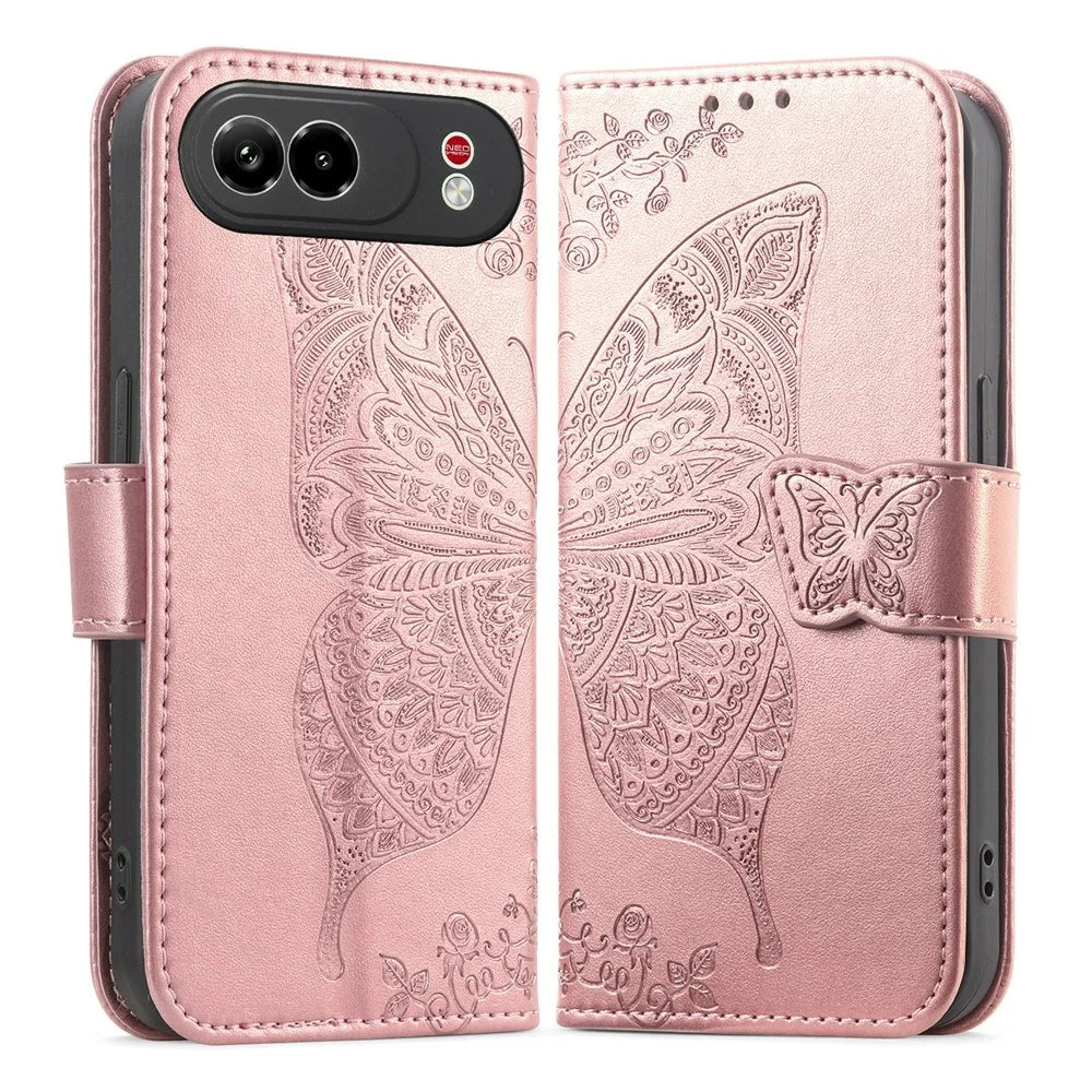 For ZTE nubia Air Pro 5G Case with Strap Butterfly Pattern PU Leather Wallet Phone Cover - Rose Gold - 1