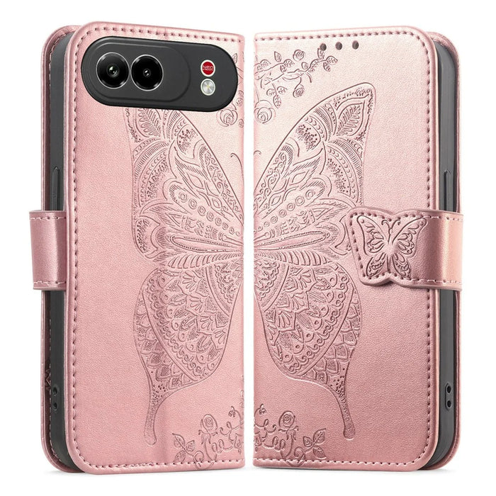 For ZTE nubia Air Pro 5G Case with Strap Butterfly Pattern PU Leather Wallet Phone Cover - Rose Gold - 1