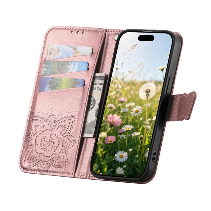 For ZTE nubia Air Pro 5G Case with Strap Butterfly Pattern PU Leather Wallet Phone Cover - Rose Gold - 2