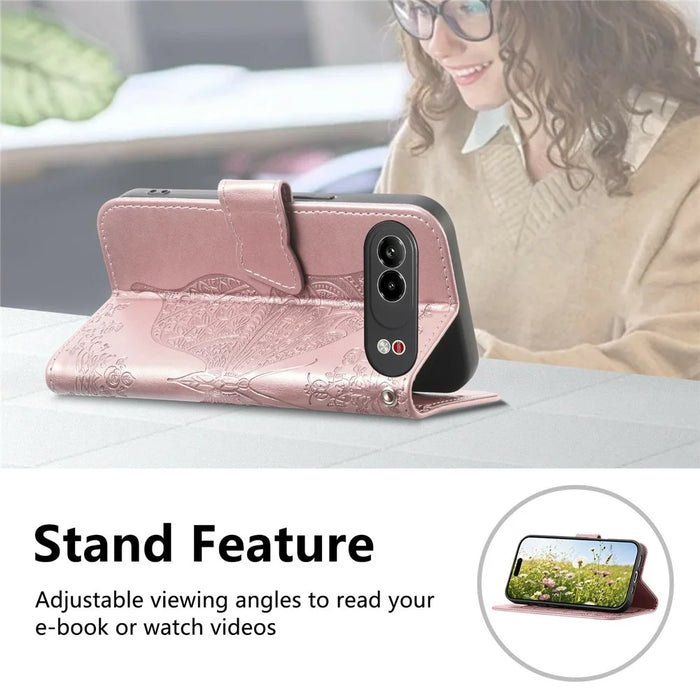 For ZTE nubia Air Pro 5G Case with Strap Butterfly Pattern PU Leather Wallet Phone Cover - Rose Gold - 7