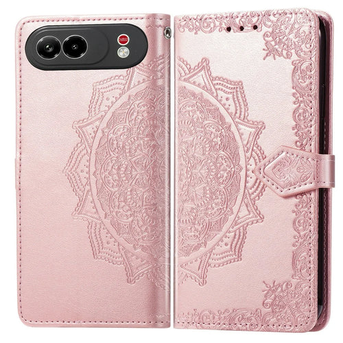 For ZTE nubia Air Pro 5G Wallet Case Mandala Flower Leather Phone Cover Stand - Rose Gold - 1