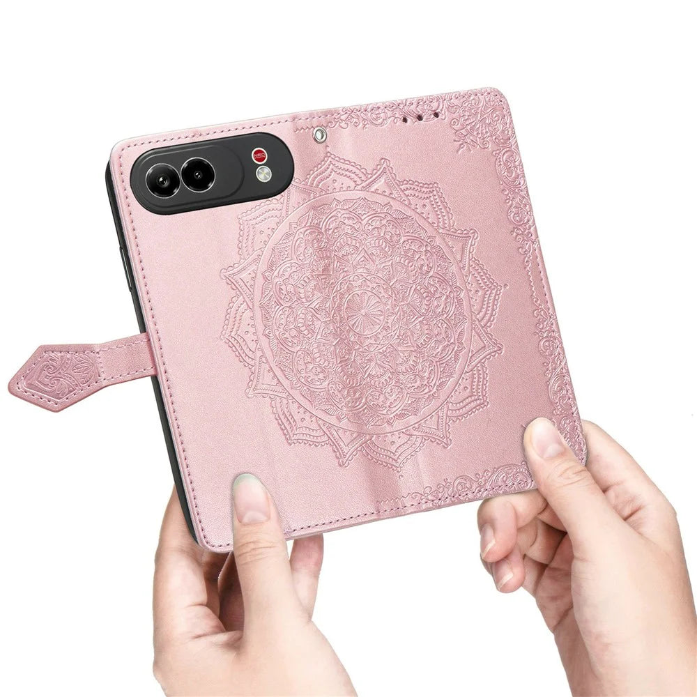For ZTE nubia Air Pro 5G Wallet Case Mandala Flower Leather Phone Cover Stand - Rose Gold - 4