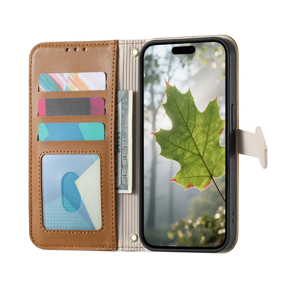 For ZTE nubia Air Pro 5G Stand Case Leaf Shape Magnetic Clasp Leather Phone Cover with Hand Strap - Brown - 2