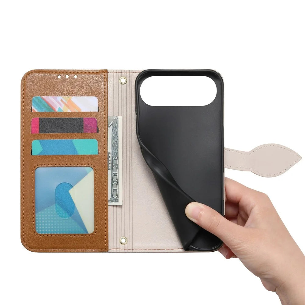 For ZTE nubia Air Pro 5G Stand Case Leaf Shape Magnetic Clasp Leather Phone Cover with Hand Strap - Brown - 4