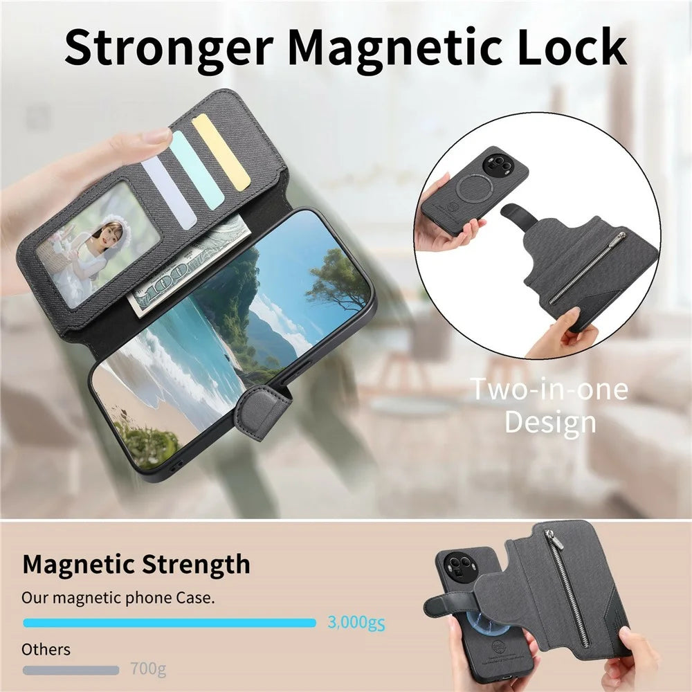 For Realme GT 8 Pro 5G Magnetic Case RFID Blocking Detachable Wallet Stand Cloth Texture Leather Phone Cover - Black - 4