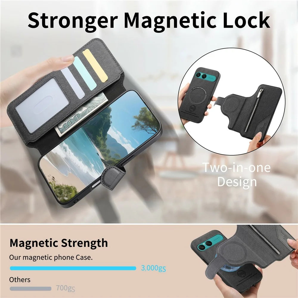 For Sony Xperia 10 VII Magnetic Case RFID Blocking Detachable Wallet Stand Cloth Texture Leather Phone Cover - Black - 4
