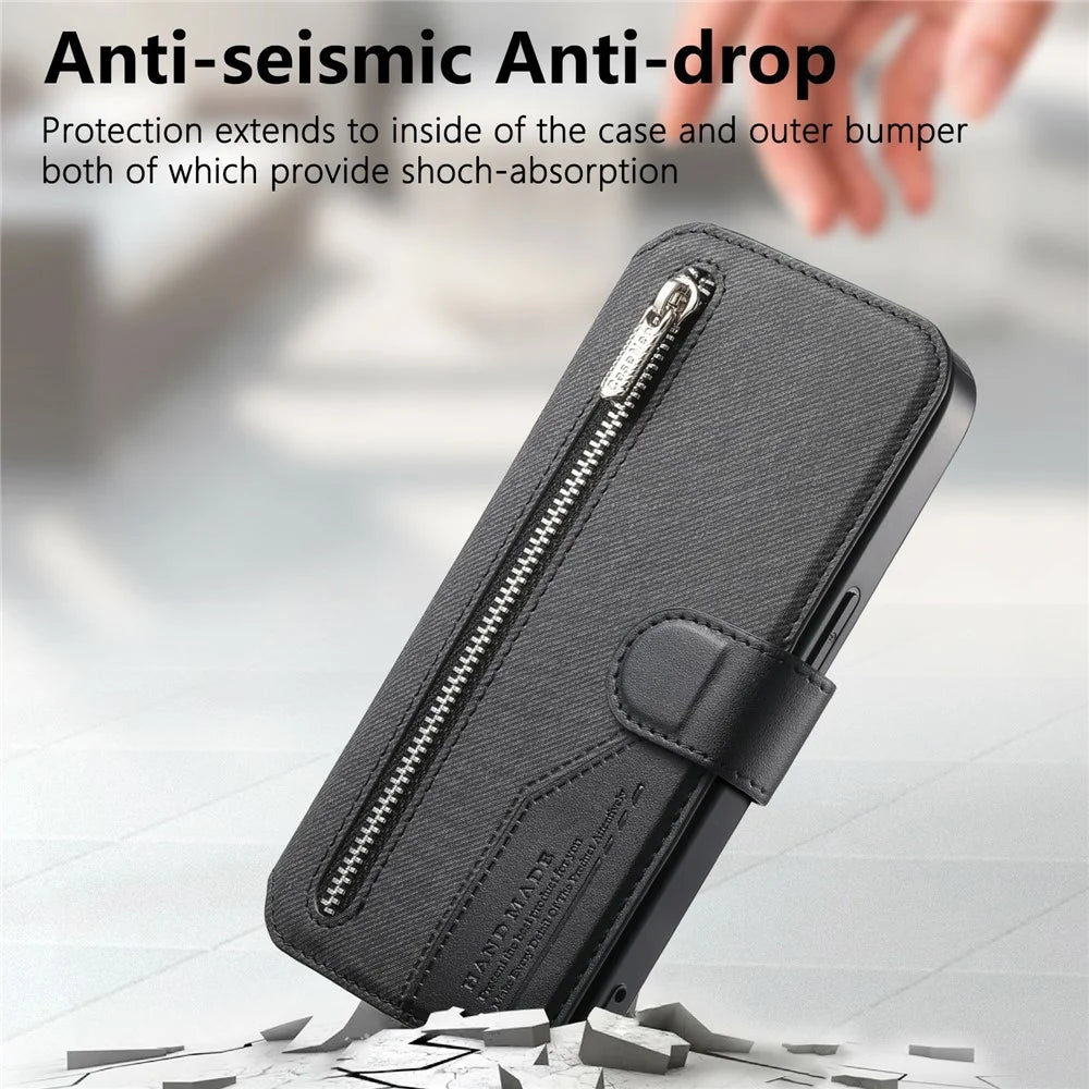 For Sony Xperia 10 VII Magnetic Case RFID Blocking Detachable Wallet Stand Cloth Texture Leather Phone Cover - Black - 6